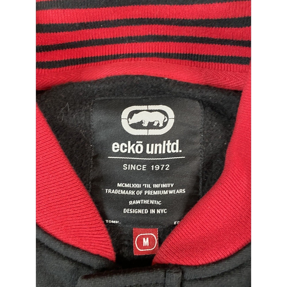ECKO Jacket Mens Medium Black Red Varsity Snap Button Rhino Urban Streetwear - Picture 3 of 11